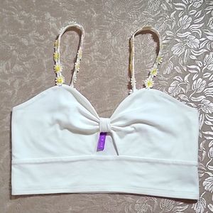 Emma & Sam White Crop Top with Floral Daisy Straps Fits Size Small